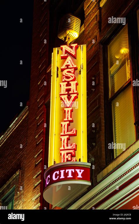 NASHVILLE - MAY 27: Nashville city neon sign at the Broadway street on ...