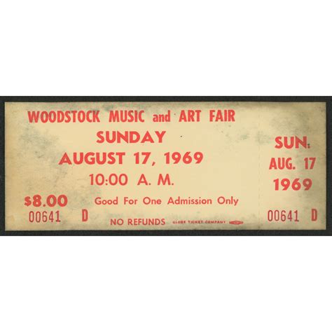 Authentic Unused Woodstock Ticket from Sunday August 17, 1969 ...