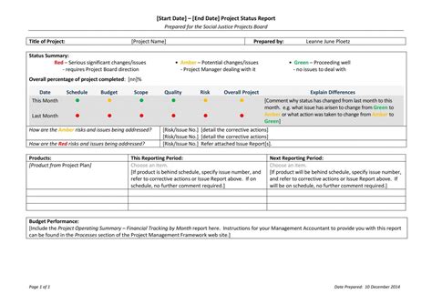 Pmi Project Status Report Template