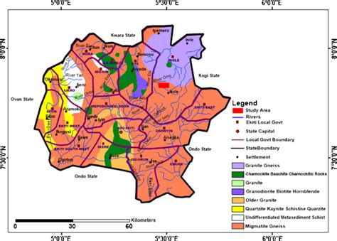 Geological map of Ekiti State showing the study area (modified after ...