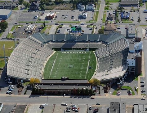 Marshall University Thundering Herd - low aerial looking south at Joan C. Edwards Stadium ...