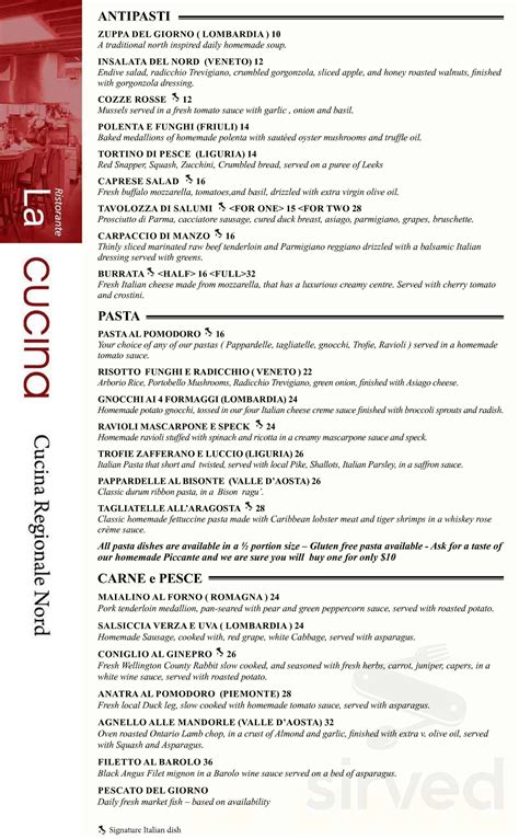 La Cucina menu in Guelph, Ontario, Canada