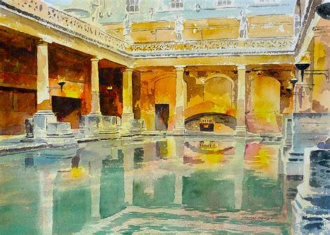 Roman Baths by Torch Light - Original Watercolour Painting - Alan Reed Art Paintings and Prints ...