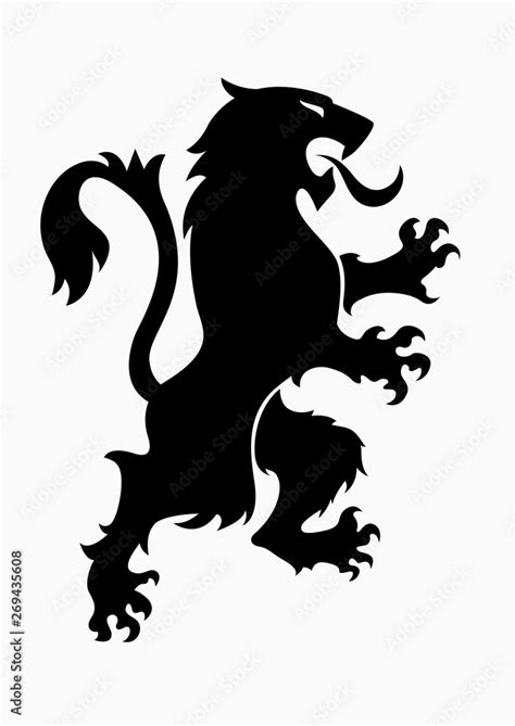 Heraldic rampant lion black silhouette. Tiger silhouette. Coat of arms. Heraldry logo design ...