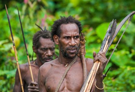 The Portrait Korowai Man Hunter with Arrow and Bow. Tribe of Korowai ...