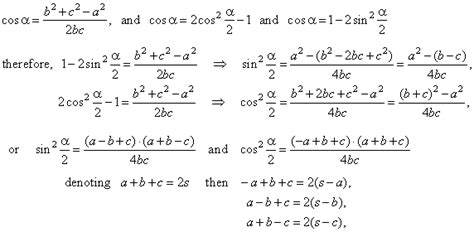 Mollweide's formulas, Tangent law or tangent rule, Half-angle formulas