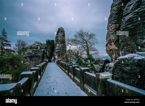 Bastei bridge in winter Stock Photo - Alamy