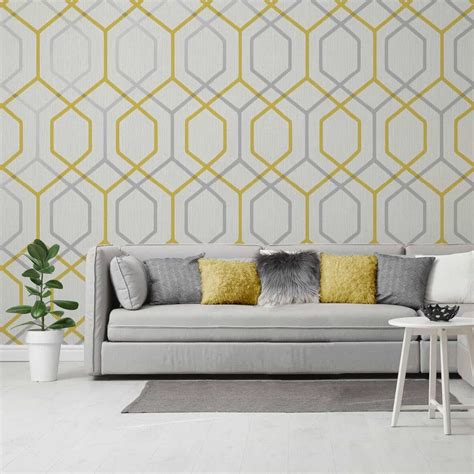 Oria Glitter Hex Wallpaper - Yellow | Geometric Wallpaper - B&M