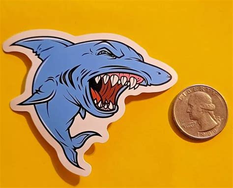 OPEN MOUTH SHARK Blue Showing Teeth Sticker Cool Ocean Animal Decal Awesome Fun $2.24 - PicClick