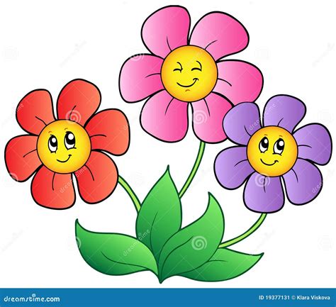 Three cartoon flowers stock vector. Illustration of plant - 19377131