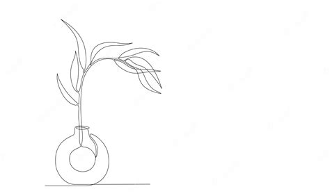 Premium Vector | One continuous line drawing of leaves plant in vase ...