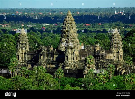 Aerial view of Angkor Wat, a UNESCO world heritage site near Siem Reap ...