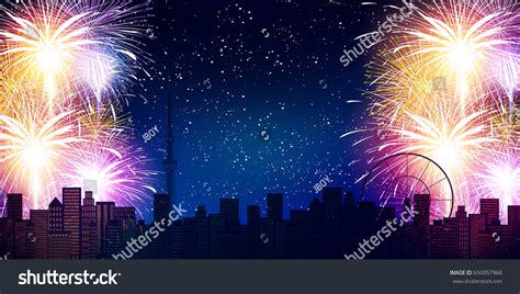 Fireworks Night Sky Summer Background Stock Vector (Royalty Free ...