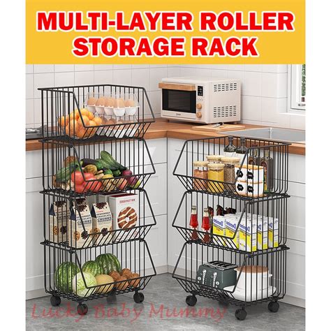 Kitchen Basket Rack with Wheels Multipurpose Rack Storage Heavy Duty Vegetable Local Stock ...