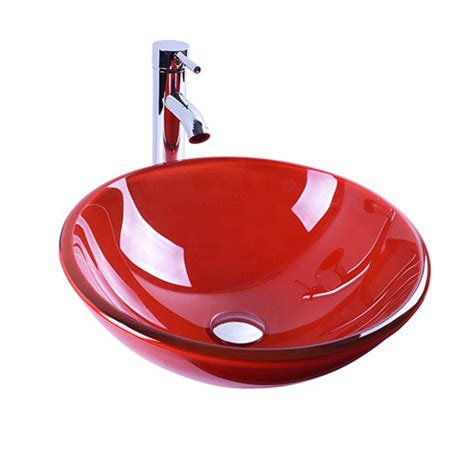 Round Red Glass Bowl Tempered Basin - Iroga Vanities