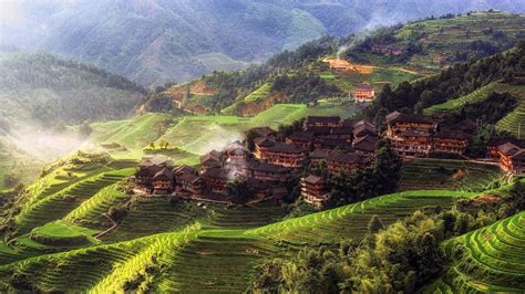 China, Mountain, House, Trees, Town, Village, Tian Tou Village, Yangshuo County Wallpapers HD ...