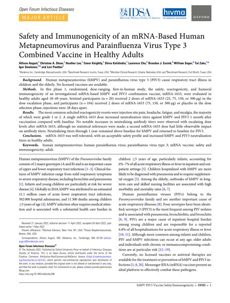 (PDF) Safety and Immunogenicity of an mRNA-Based Human Metapneumovirus ...