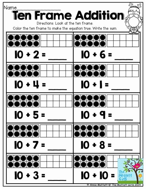 Kindergarten Math Printables Free Addition Worksheets | Ten frames kindergarten, Kindergarten ...