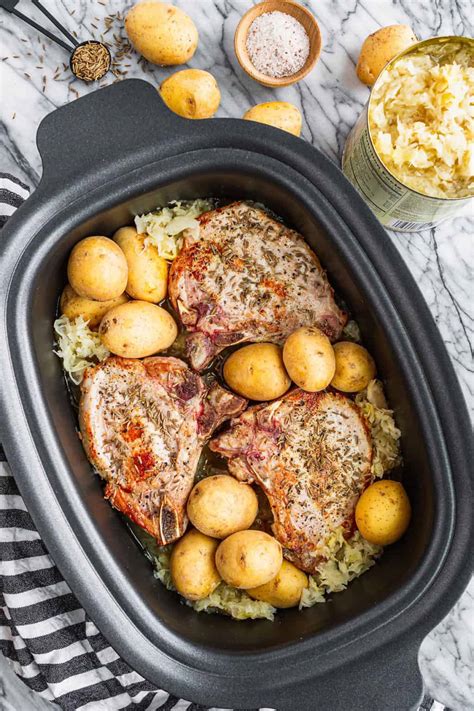 Simple Slow Cooker Pork Chops and Sauerkraut - Unsophisticook