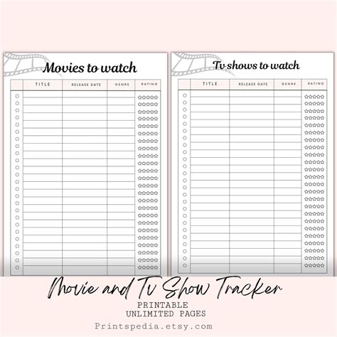 Movie Tracker, Tv Shows Tracker, A5 - Etsy