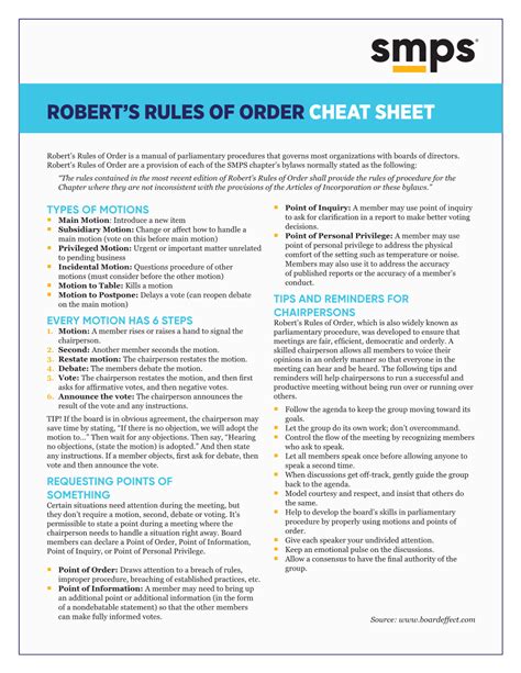 Robert's Rules of Order Cheat Sheet - DocsLib