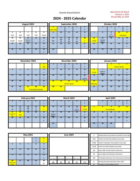 Granite School District Calendar 2024-2025 in PDF