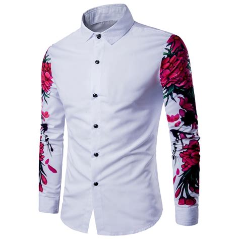 2017 New Arrival Man Shirt Pattern Design Long Sleeve Floral Flowers ...