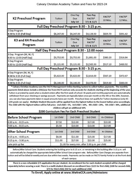 Tuition & Fees – Preschool – We Are CCA