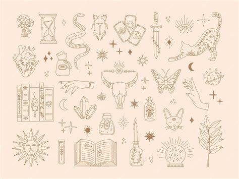 Premium Vector | Witchcraft sacred big set, mystic magical symbols for flash tattoo, hand drawn ...