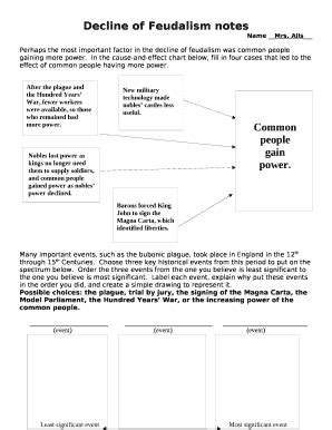 Decline of Feudalism notes Doc Template | pdfFiller