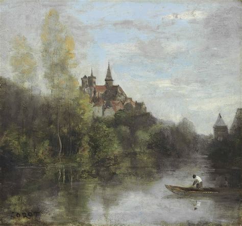 Jean-Baptiste-Camille Corot (French, 1796-1875) , Semur – Le cathédrale vue de l’Armançon ...