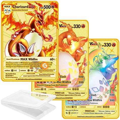 Buy 3PCS Collectors Pokemon Metal Gold Plated Card,Charizard Golden Vmax DX GX Metal Gold Plated ...