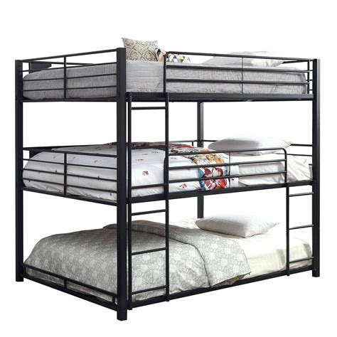 Industrial Style Queen Triple Decker Bunk Bed with Ladder, Black - Walmart.com - Walmart.com