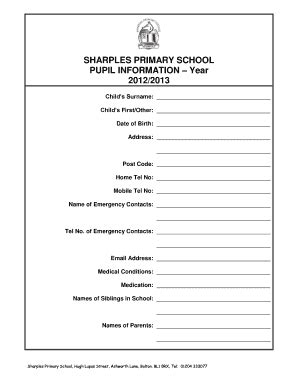 Fillable Online sharples-pri bolton sch SHARPLES PRIMARY SCHOOL PUPIL ...