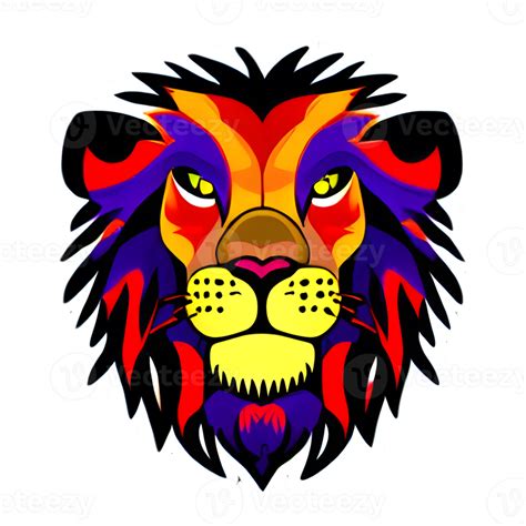 Colorful lions Head Logo, lions face Sticker, modern pop art style, dark Black background ...