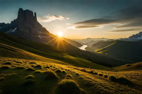 Premium AI Image | sunrise over a mountain lake