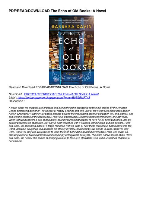 PDF/READ/DOWNLOAD The Echo of Old Books: A Novel - blogspot/?now=B0B9RNFT4S Description : A ...