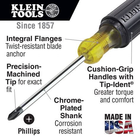 KLEIN TOOLS General Purpose Phillips Screwdriver: #1 Tip Size, 6 3/4 in Overall Lg, 3 in Shank ...