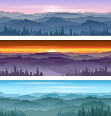 Mountains and forests landscape banners vector free download