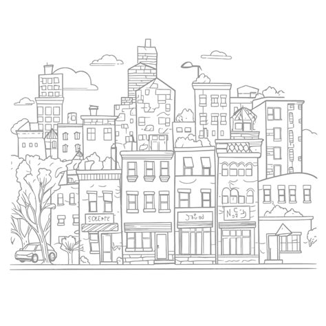 City With Buildings In Black And White Coloring Page Outline Sketch Drawing Vector, City ...