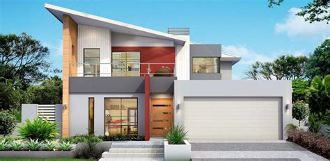 Contemporary two-storey house plan with a living room and a kitchen on ...