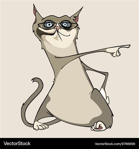 Funny cartoon cat with glasses shows a finger Vector Image