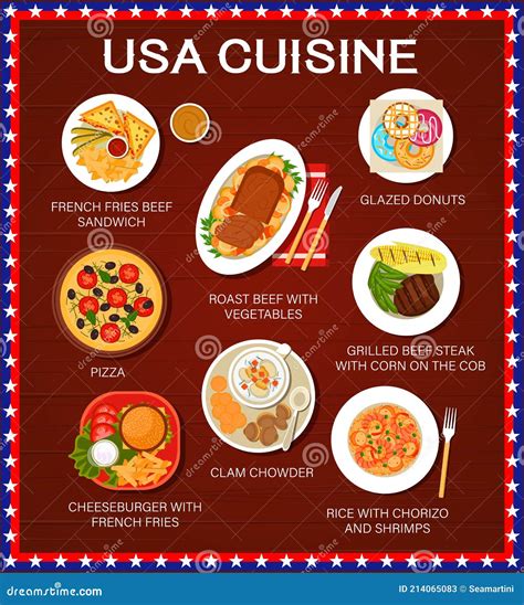 USA Food Menu, American Cuisine Dishes and Meals Stock Vector ...