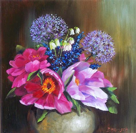 Donna Munsch Fine Art: Original Oil Painting Silver Vase Flowers