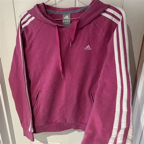 Pink adidas hoodie White stripes down arms Perfect... - Depop