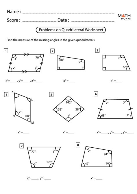 Quadrilaterals Worksheets - Math Monks