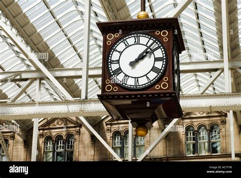 Ornate old clock inside Central railway station in Glasgow Scotland ...