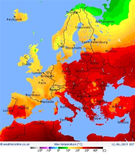 Map of max temperature in Europe today. : r/europe