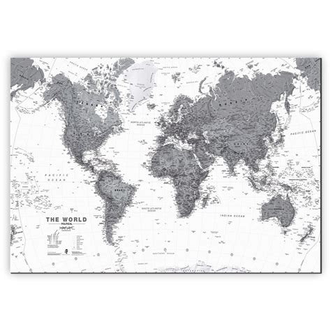 Leinwandbild large world wall map political black white – Artofit