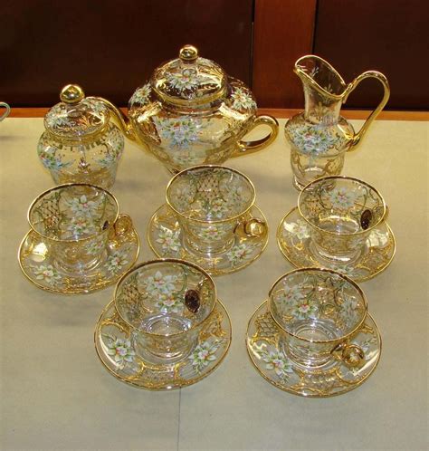 Enameled Venetian Glass Tea Set from Murano Objets Antiques, Teapots And Cups, Porcelain Jewelry ...